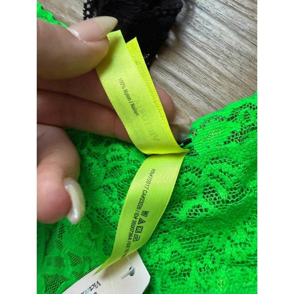 Victoria's Secret Rare 2012 Panty Bundle Neon Green Lace Rhinestone Heart Lace L
